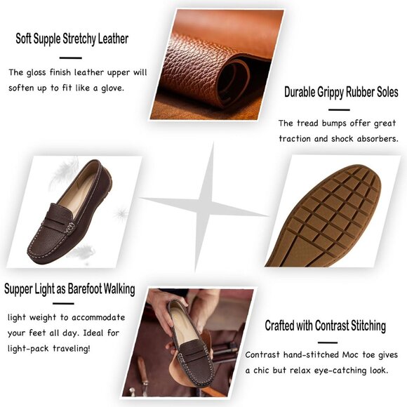 Kordal Women's Coffee Leather Comfortable & Lightweight Penny Loafers Flats - Picture 3 of 9